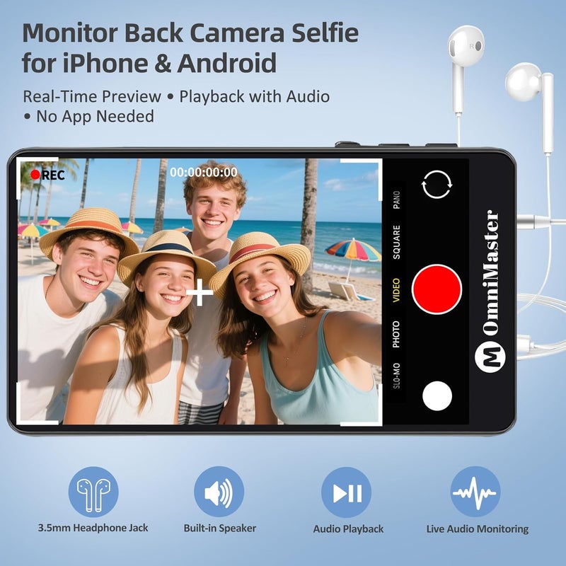 OmniMaster 4K30FPS Rear Camera Selfie Monitor for iPhone & Android, Magnetic Screen with 33ft Bluetooth Remote, USB-C/Lightning — Perfect for Travel Vlogs, TikTok & Live Streaming - Image 2